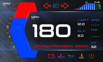 Car dashboard modern automobile control illuminated panel speed . vector