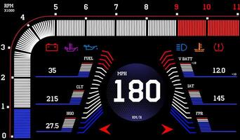 Car dashboard modern automobile control illuminated panel speed display. vector