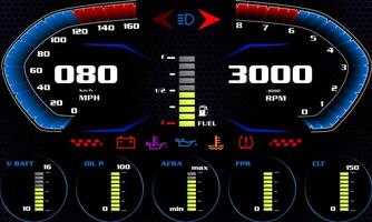 Illustration of speed display on car dashboard, modern illuminated car control panel with toolbars vector