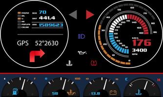 Car dashboard modern automobile control illuminated panel illustration. vector