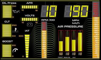 Car dashboard modern automobile control illuminated panel speed display illustration. vector
