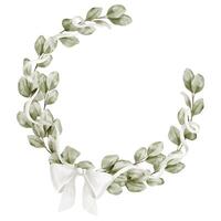 Green leafy wreath with ribbon bow vector