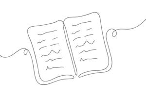 Open book in line art style. illustration of a continuous line with a school book, chronicle, reference book, and bible. Background for learning, school subject. vector