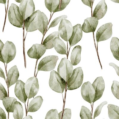 Seamless botanical Pattern with watercolor Eucalyptus Leaves and branches. Illustration of Background with greenery for baby textile design, nursery wallpaper and eco wrapping paper. Green backdrop