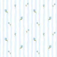 Striped seamless pattern with blue waves and tiny wildflowers. Light and fresh design for kids' decor, baby textiles, cute wrapping paper and simple spring stationery vector