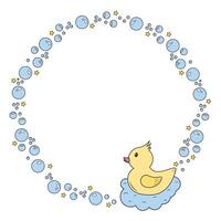 The frame is round made of foam bubbles with a duck for decoration and decoration vector