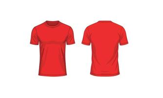 Red t shirt front and back view isolated on white background in flat style vector