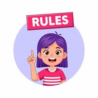 Smiling girl pointing up representing rules, regulations and educational guidelines vector