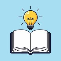 Open Book with Shining Lightbulb Idea Education Knowledge Learning Concept vector