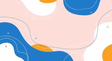 Playful abstract background with flowing shapes of blue, orange, white and pastel pink vector