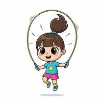 Animated girl jumping rope with a smile, creating a fun, active lifestyle scene. vector