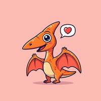 Adorable cartoon pterodactyl with a heart bubble for prehistoric creature fun vector