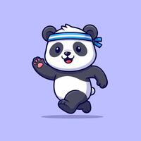 Adorable panda cartoon character running with a headband on a light purple background vector