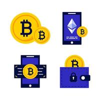 Bitcoin Ethereum Cryptocurrency Wallet Mobile Payment Icons vector