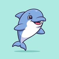 Cute cartoon dolphin leaping with cheerful expression on a light background vector