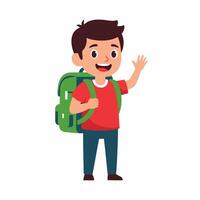 Cheerful cartoon boy wearing a backpack is waving hello vector