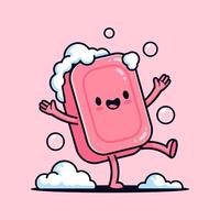 Happy soap character bouncing with bubbles a fun cartoon illustration vector