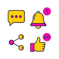 Vibrant Social Media Icons Set Share, Like, Message, Notification Bell vector