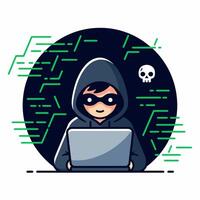 Cyber Security Hacker Character Illustration Laptop Coding vector