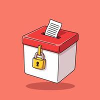 Illustration depicting a secure ballot box with ballot, lock, and political process vector