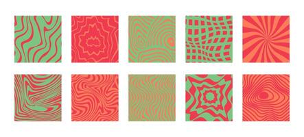 Psychedelic Optical Illusion Pattern Set. Groovy Abstract Backgrounds with Wavy Lines and Shapes vector