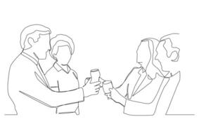 continuous one line drawing of office party. vector