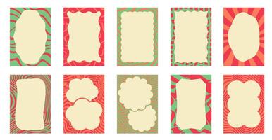 Groovy Psychedelic Frames Pack. Wavy Retro Borders for Photo or Text in Abstract Swirl Style vector