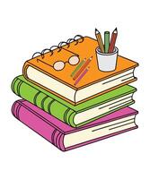 Isolated books and notebooks. Bookstore, book pile and paper for notes. Diary icon, textbook for study. Library, reading and education decent. vector
