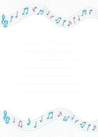 Vertical musical frame. Musical staff border with notes and space for text. Music themed invitations, stationery, kids certificate, karaoke vector