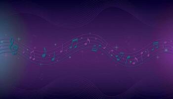 dynamic digital music themed background. Musical gradient backdrop with flowing notes and symbols for album covers, banners, flyers, ads, karaoke, cards, certificates. vector