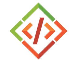 Colorful abstract design representing coding and programming concepts with a diamond shape in a flat style. vector