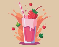 Delicious strawberry smoothie illustration with fresh strawberries and creamy texture in format vector