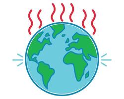 Earth with heat waves rising illustrating global warming and climate change in a simplified style. vector