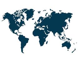 Simple illustration of the world map showing continents and oceans in a dark blue color on white vector