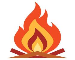 Simple and colorful illustration of a campfire burning flames on a white background vector