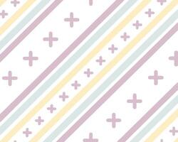 Seamless geometric pattern featuring pastel colored stripes and crosses on a clean white background vector
