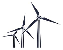Silhouetted illustration of three wind turbines depicting renewable energy and environmental consciousness vector