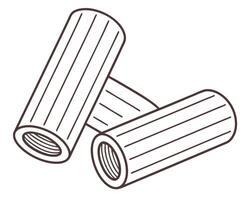 Simple outline illustration of three rigatoni pasta tubes isolated on a clean white background for food design. vector