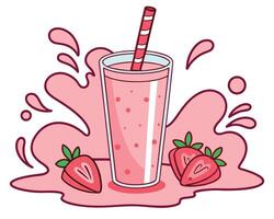 Delicious and refreshing strawberry smoothie in a tall glass with vibrant splashes and fresh berries vector