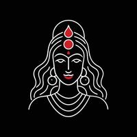 Minimalist line art illustration of hindu goddess with red bindi and elegant hair design vector