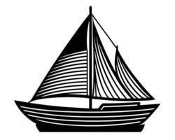 Simple illustration of a sailboat with a black silhouette sailing on the open water graphic vector