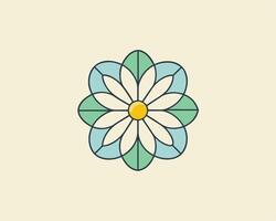 Colorful flower design in a stained glass style with simple lines and flat illustration vector