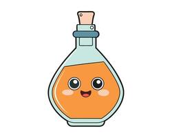 Cute cartoon potion bottle character smiling with orange liquid and a friendly facial expression vector