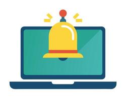 A vibrant illustration depicting a computer screen with a ringing bell icon indicating a notification. vector