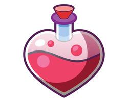 A lovely cartoon illustration showcasing a heart shaped potion bottle with vibrant red liquid and bubbles vector