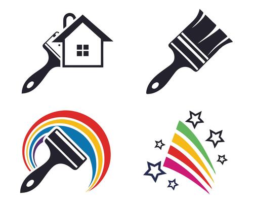 Set of stylish paint brush logos emphasizing home improvement services and creative interior design concepts