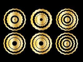 Gold Ring Round Shape Set. Vintage Golden Gradient Texture Circle Geometric Shape. Retro Style Decoration Element Contour Outline. Goldy Frame Button Shape Symbol Collection vector