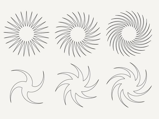 Line Swirl Vortex Symbol. Circular Radial Outline Spiral Star Silhouette. Motion Optical Illusion Ray Sign. Whirlwind Abstract. Minimalist Graphic Stylized Twirl Curve Contour. Vortex Rotating Icon