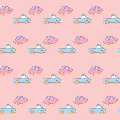 Funny Car Baby Clothing Textile Seamless Swatch Background. Hand Drawn Doodle Infant Fabric Pattern. Cute Kawaii Whimsical Wrapping, Wallpaper Nursery Art. Vintage Elegant Retro Style