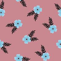 Blue flower with black leaf ornament with pink background seamless pattern vector